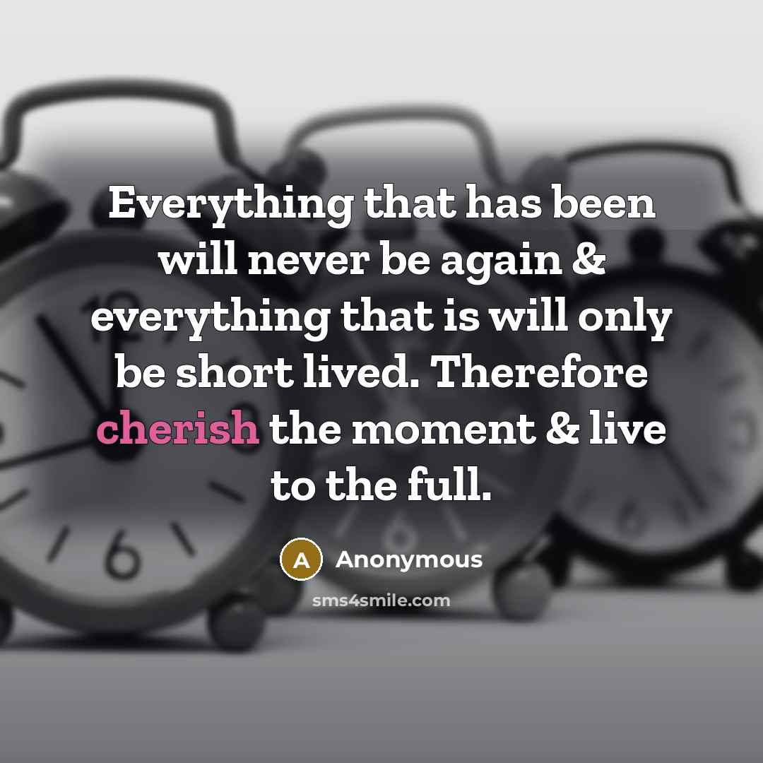 “Everything that has been will never be again & everything that is will only be short lived. Therefore cherish the moment & live to the full.” quote by Anonymous