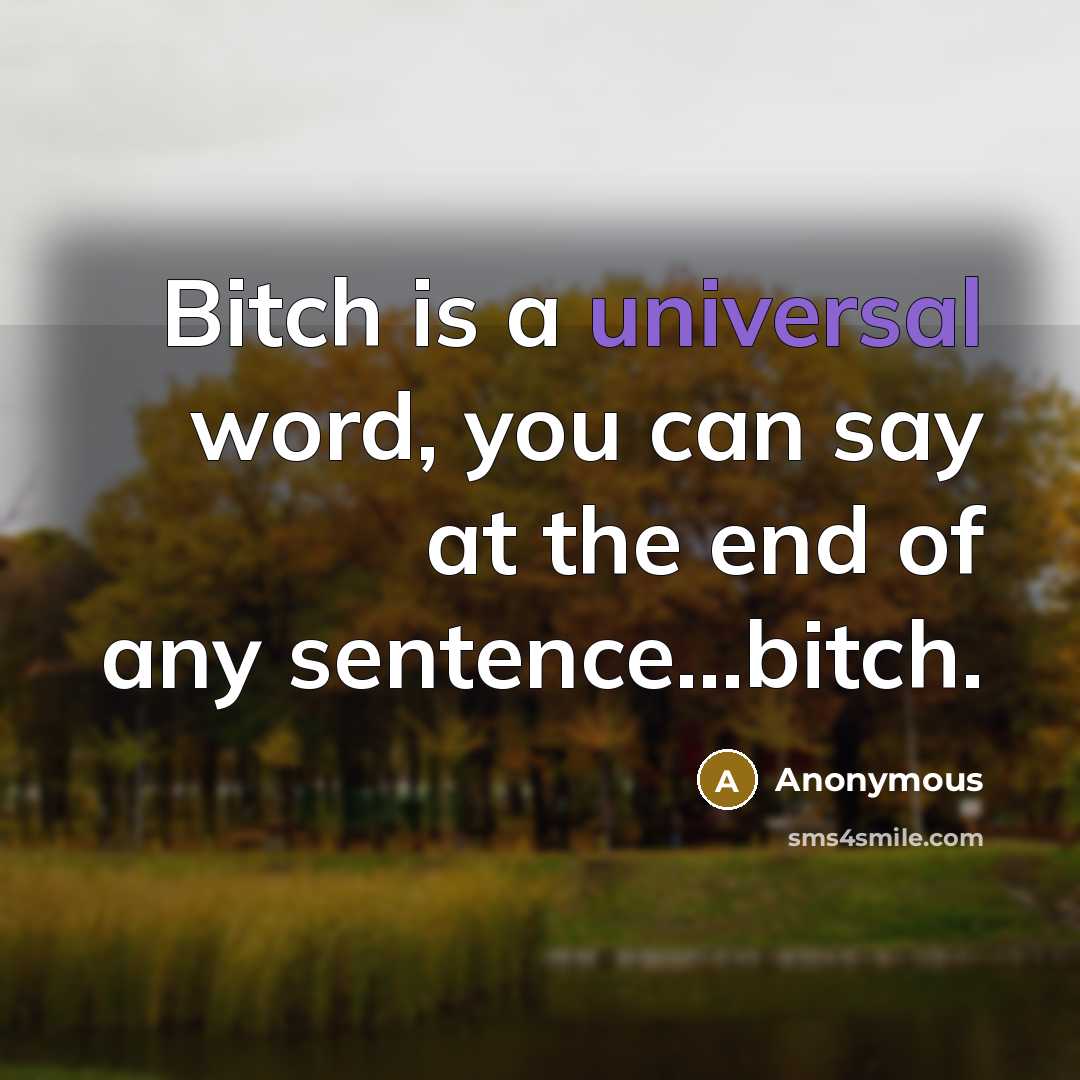 “Bitch is a universal word, you can say at the end of any sentence...bitch.” quote by Anonymous