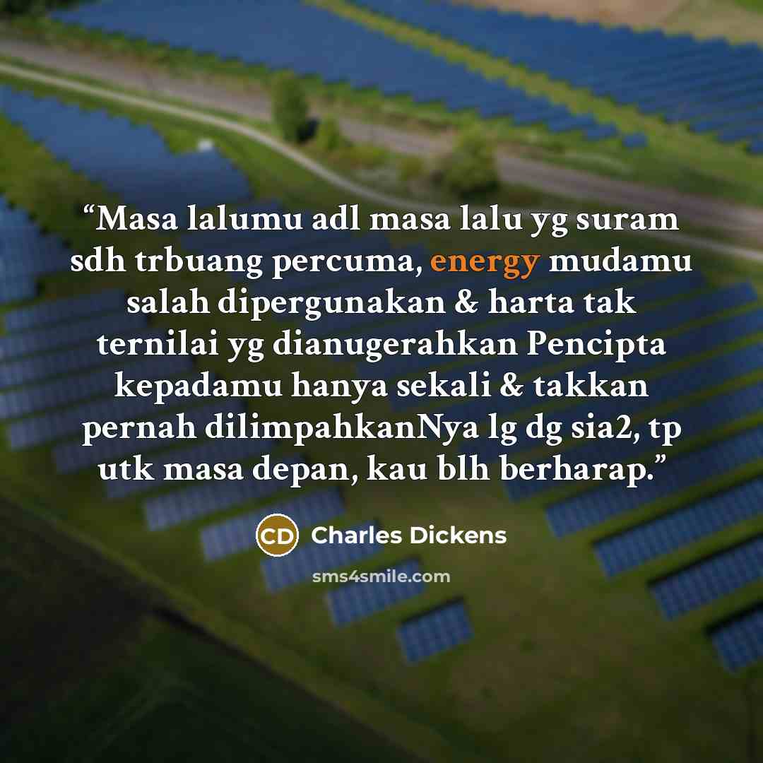 “Masa lalumu adl masa lalu yg suram sdh trbuang percuma, energy mudamu salah dipergunakan & harta tak ternilai yg dianugerahkan Pencipta kepadamu hanya sekali & takkan pernah dilimpahkanNya lg dg sia2, tp utk masa depan, kau blh berharap.” quote by Charles Dickens