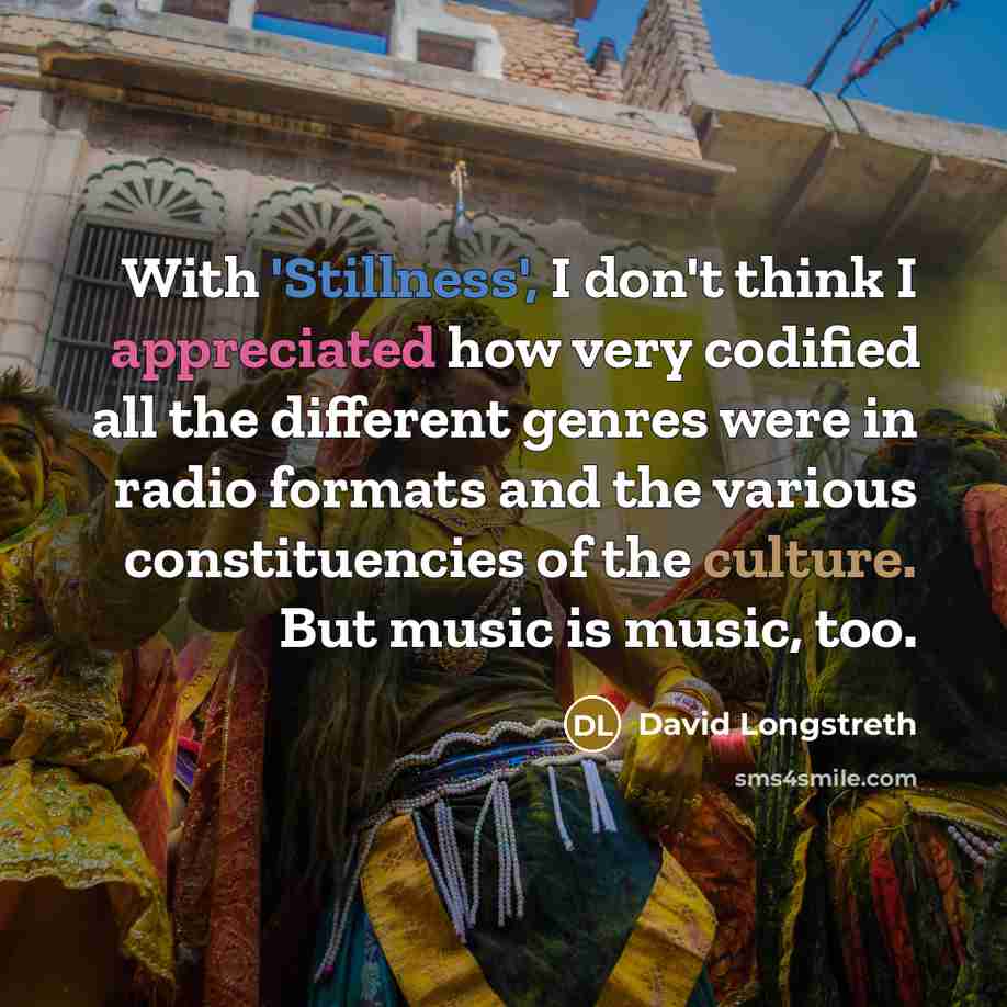 “With 'Stillness', I don't think I appreciated how very codified all the different genres were in radio formats and the various constituencies of the culture. But music is music, too.” quote by David Longstreth