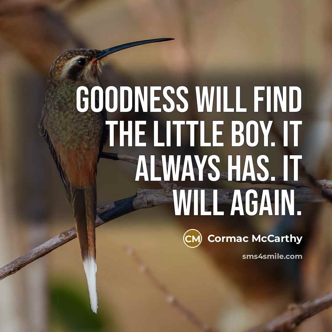 “Goodness will find the little boy. It always has. It will again.” quote by Cormac McCarthy