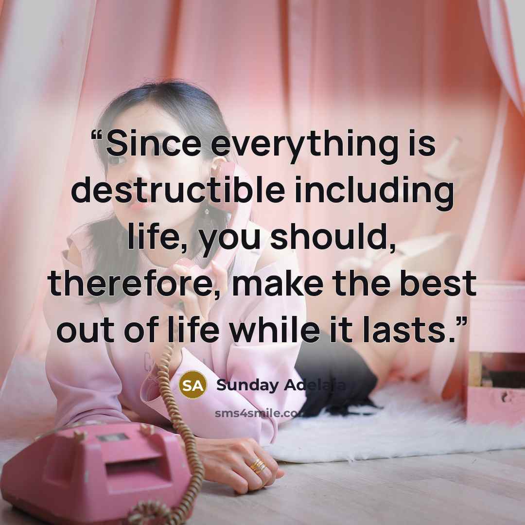 “Since everything is destructible including life, you should, therefore, make the best out of life while it lasts.” quote by Sunday Adelaja