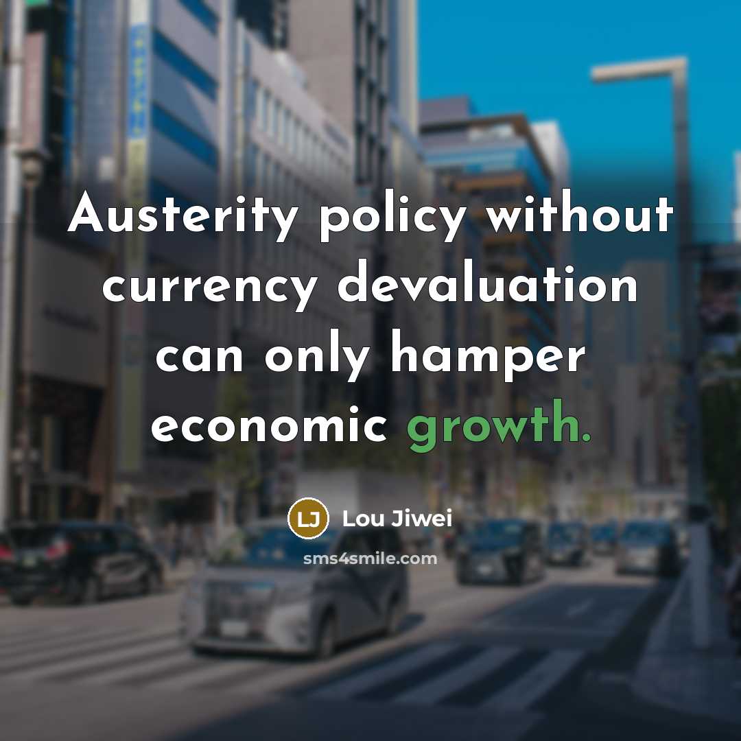 “Austerity policy without currency devaluation can only hamper economic growth.” quote by Lou Jiwei
