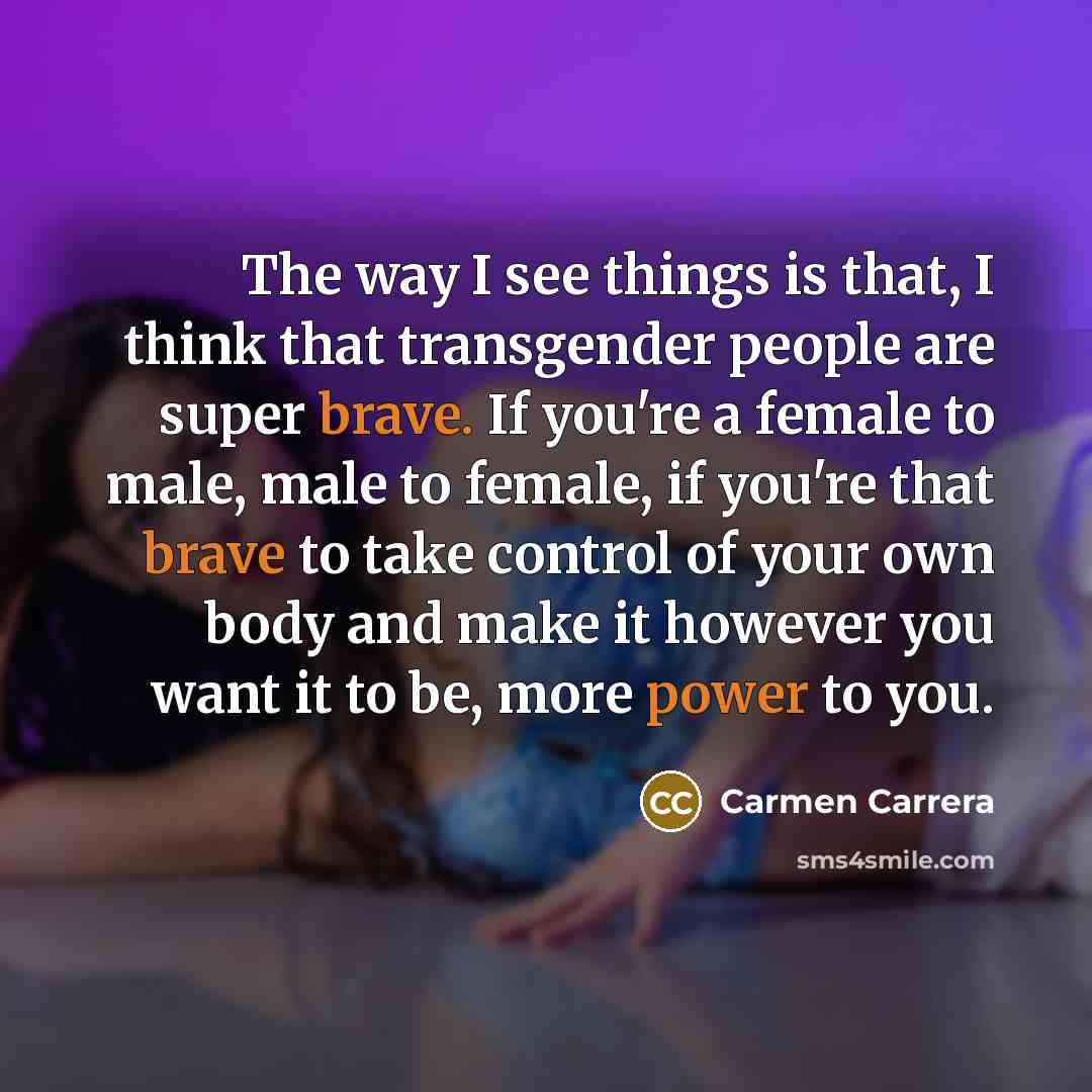“The way I see things is that, I think that transgender people are super brave. If you're a female to male, male to female, if you're that brave to take control of your own body and make it however you want it to be, more power to you.” quote by Carmen Carrera