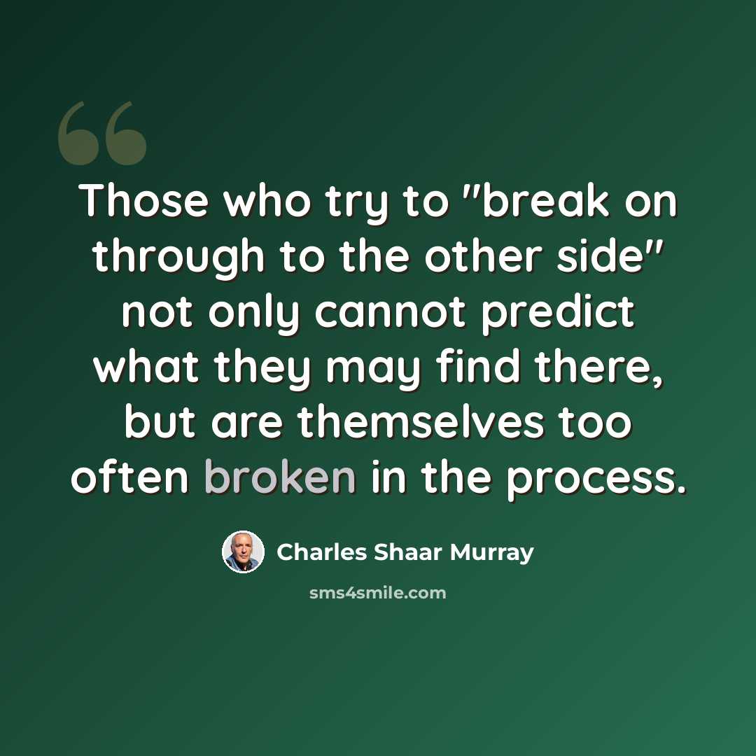 “Those who try to "break on through to the other side" not only cannot predict what they may find there, but are themselves too often broken in the process.” quote by Charles Shaar Murray