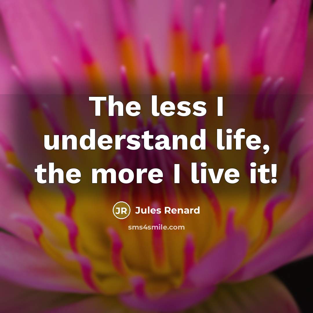 “The less I understand life, the more I live it!” quote by Jules Renard