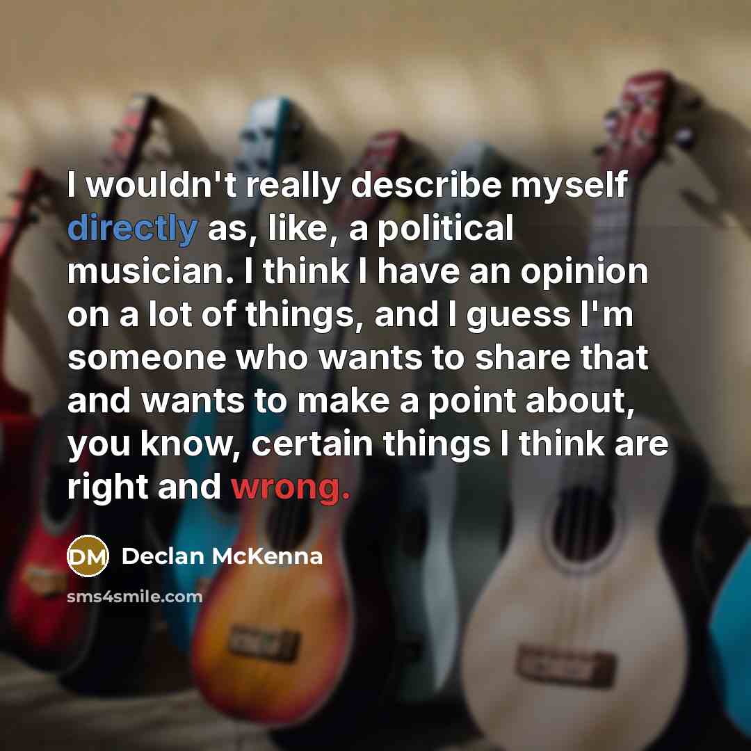 “I wouldn't really describe myself directly as, like, a political musician. I think I have an opinion on a lot of things, and I guess I'm someone who wants to share that and wants to make a point about, you know, certain things I think are right and wrong.” quote by Declan McKenna