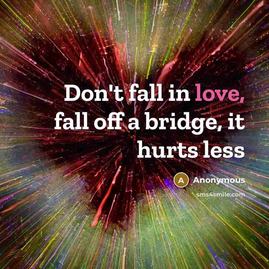 “Don't fall in love, fall off a bridge, it hurts less” quote by Anonymous