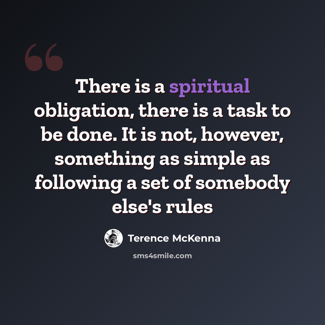 “There is a spiritual obligation, there is a task to be done. It is not, however, something as simple as following a set of somebody else's rules” quote by Terence McKenna
