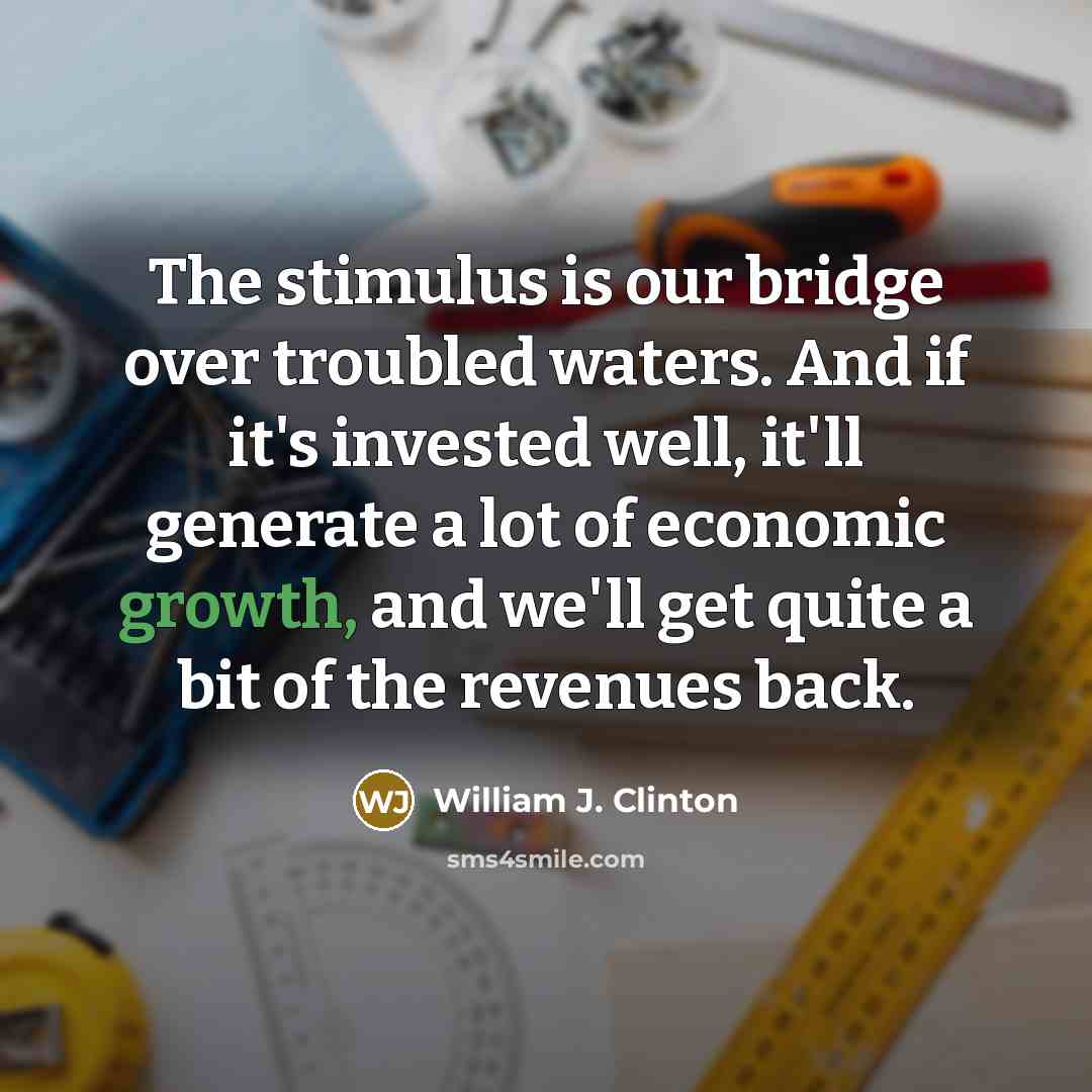 “The stimulus is our bridge over troubled waters. And if it's invested well, it'll generate a lot of economic growth, and we'll get quite a bit of the revenues back.” quote by William J. Clinton
