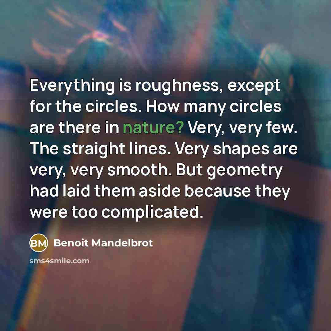 “Everything is roughness, except for the circles. How many circles are there in nature? Very, very few. The straight lines. Very shapes are very, very smooth. But geometry had laid them aside because they were too complicated.” quote by Benoit Mandelbrot