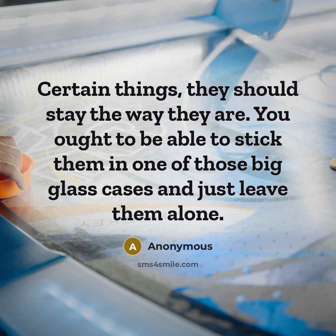 “Certain things, they should stay the way they are. You ought to be able to stick them in one of those big glass cases and just leave them alone.” quote by Anonymous