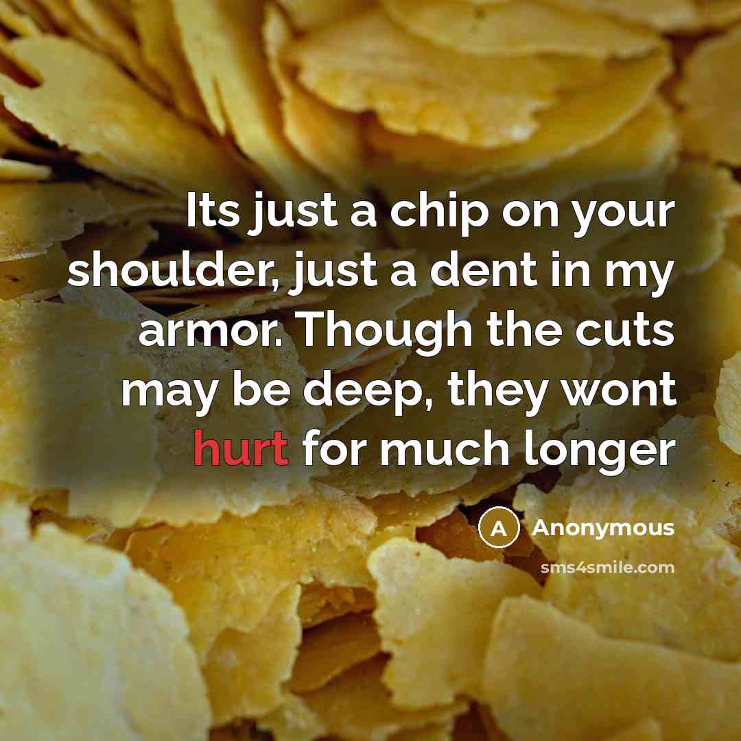 “Its just a chip on your shoulder, just a dent in my armor. Though the cuts may be deep, they wont hurt for much longer” quote by Anonymous