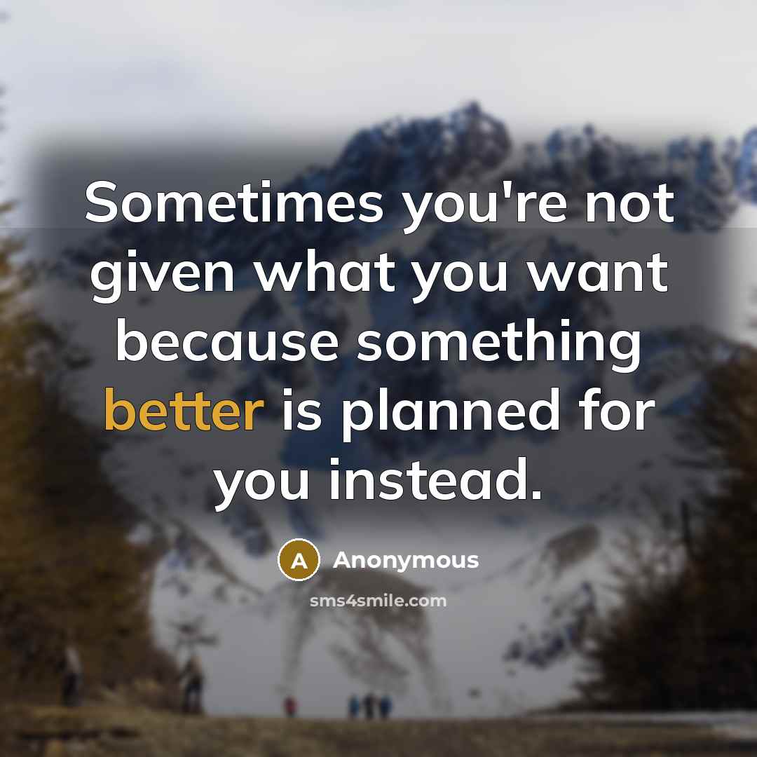 “Sometimes you're not given what you want because something better is planned for you instead.” quote by Anonymous