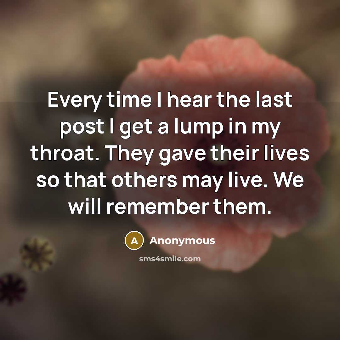 “Every time I hear the last post I get a lump in my throat. They gave their lives so that others may live. We will remember them.” quote by Anonymous