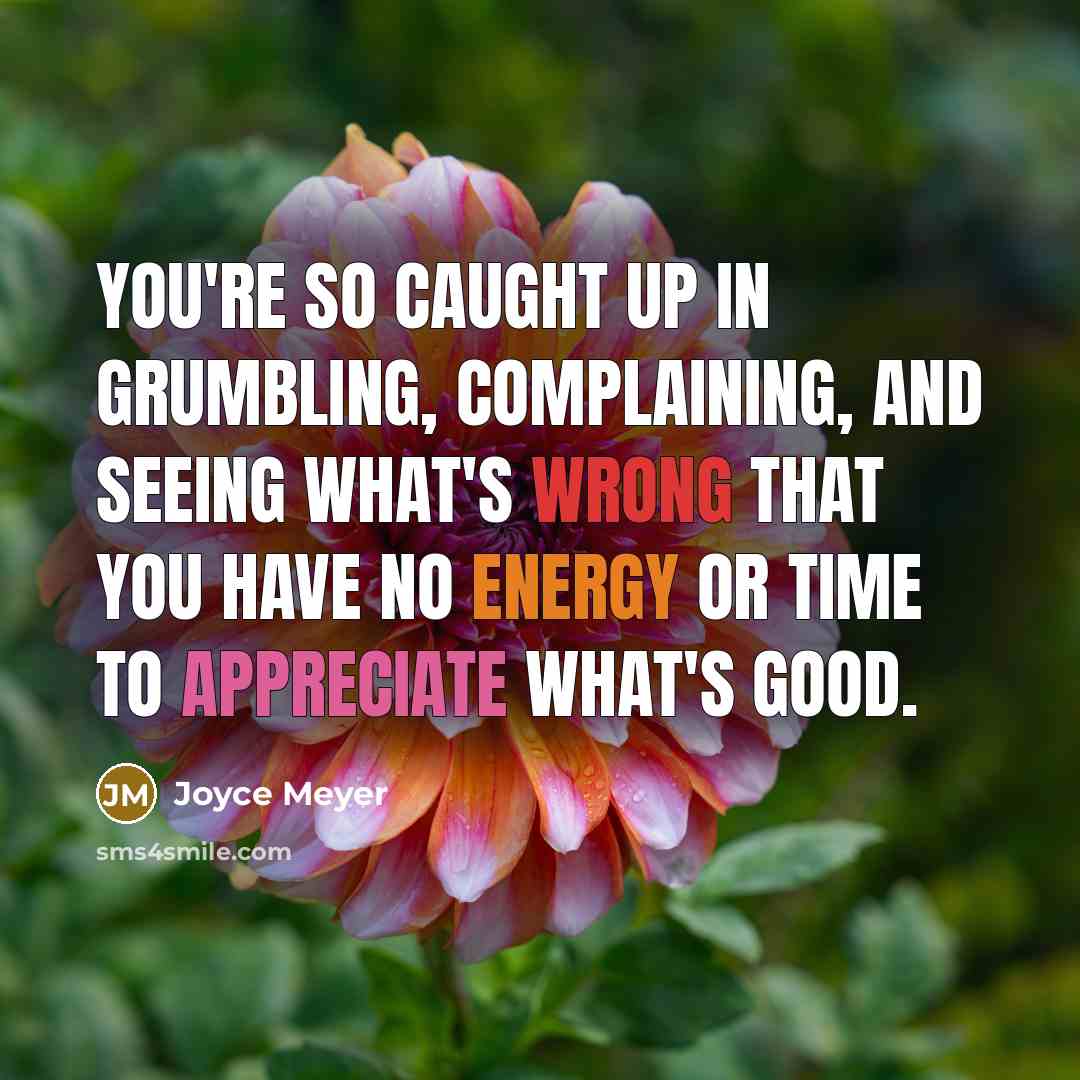 “You're so caught up in grumbling, complaining, and seeing what's wrong that you have no energy or time to appreciate what's good.” quote by Joyce Meyer