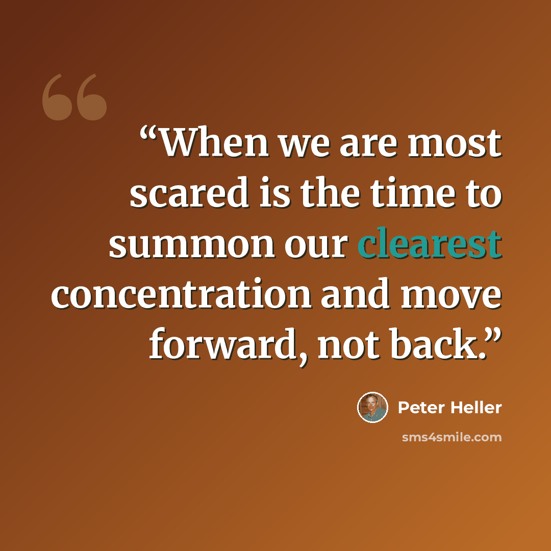 “When we are most scared is the time to summon our clearest concentration and move forward, not back.” quote by Peter Heller