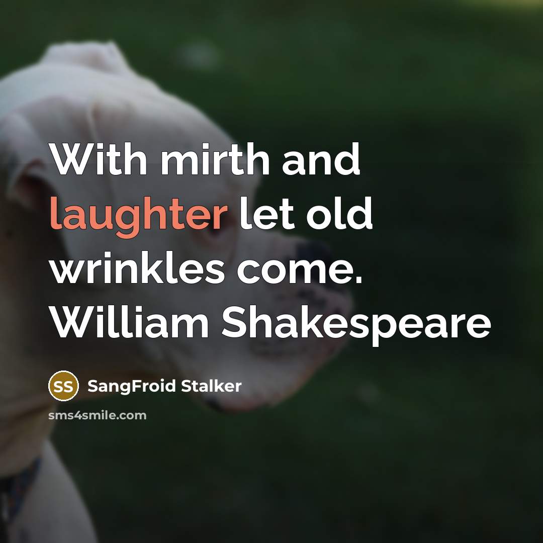 “With mirth and laughter let old wrinkles come. William Shakespeare” quote by SangFroid Stalker