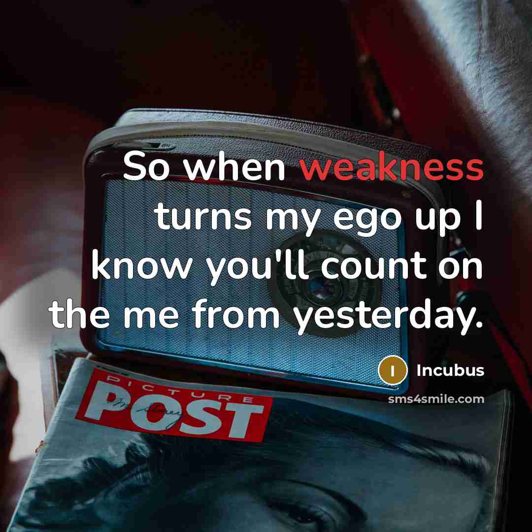 “So when weakness turns my ego up I know you'll count on the me from yesterday.” quote by Incubus