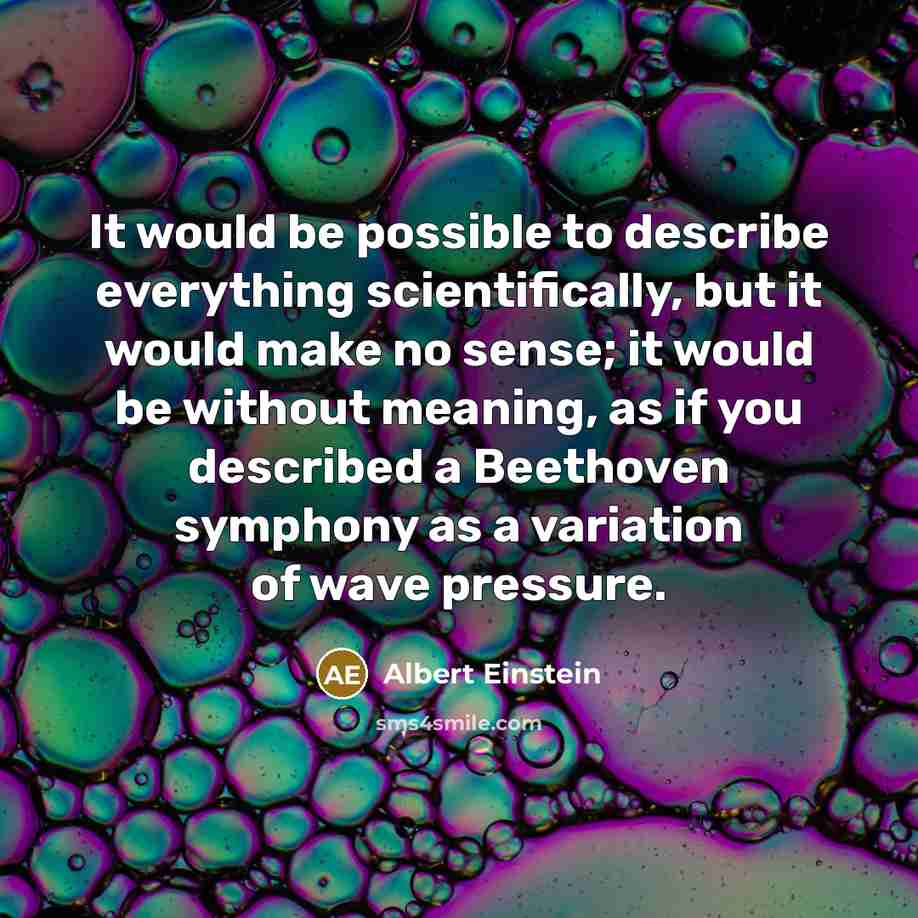 “It would be possible to describe everything scientifically, but it would make no sense; it would be without meaning, as if you described a Beethoven symphony as a variation of wave pressure.” quote by Albert Einstein