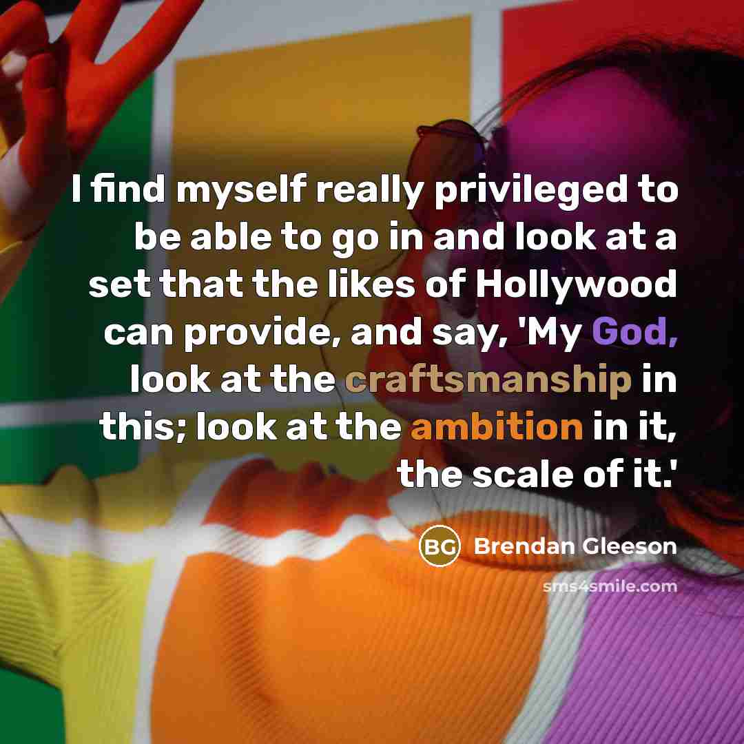 “I find myself really privileged to be able to go in and look at a set that the likes of Hollywood can provide, and say, 'My God, look at the craftsmanship in this; look at the ambition in it, the scale of it.'” quote by Brendan Gleeson