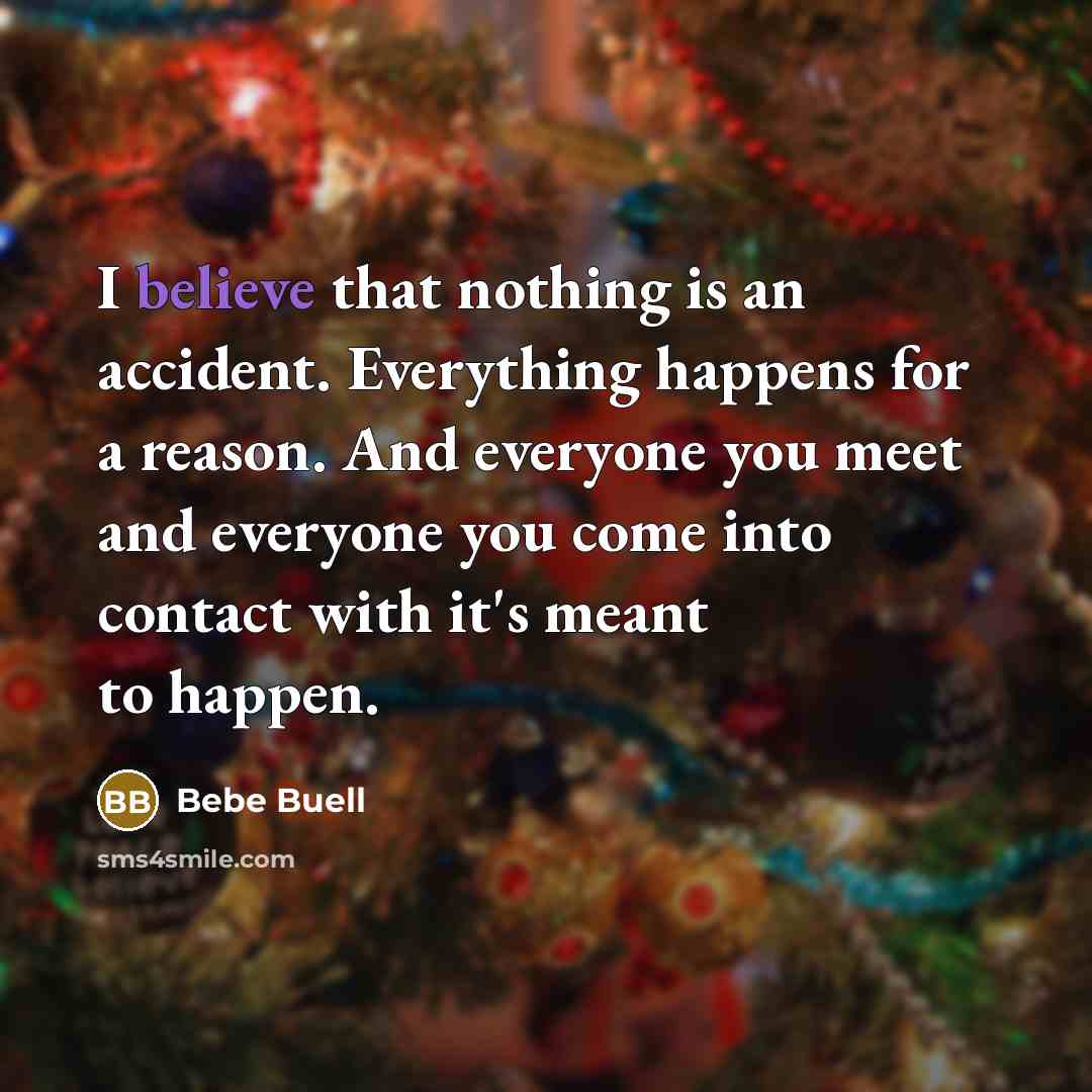 “I believe that nothing is an accident. Everything happens for a reason. And everyone you meet and everyone you come into contact with it's meant to happen.” quote by Bebe Buell