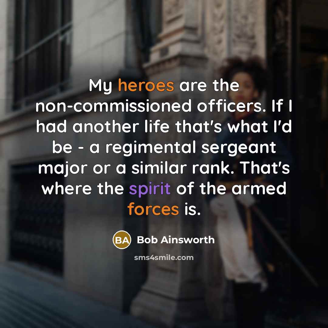 “My heroes are the non-commissioned officers. If I had another life that's what I'd be - a regimental sergeant major or a similar rank. That's where the spirit of the armed forces is.” quote by Bob Ainsworth