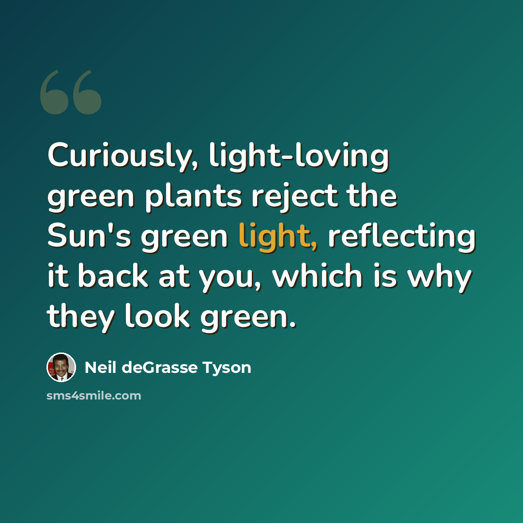 “Curiously, light-loving green plants reject the Sun's green light, reflecting it back at you, which is why they look green.” quote by Neil deGrasse Tyson