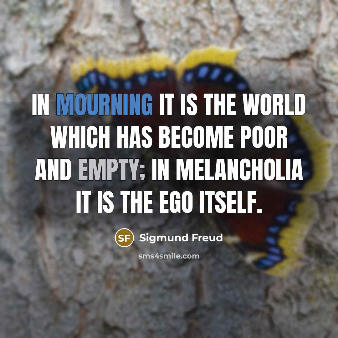 “In mourning it is the world which has become poor and empty; in melancholia it is the ego itself.” quote by Sigmund Freud