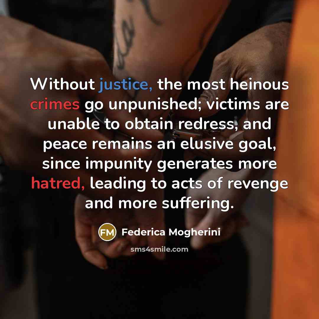 “Without justice, the most heinous crimes go unpunished; victims are unable to obtain redress, and peace remains an elusive goal, since impunity generates more hatred, leading to acts of revenge and more suffering.” quote by Federica Mogherini