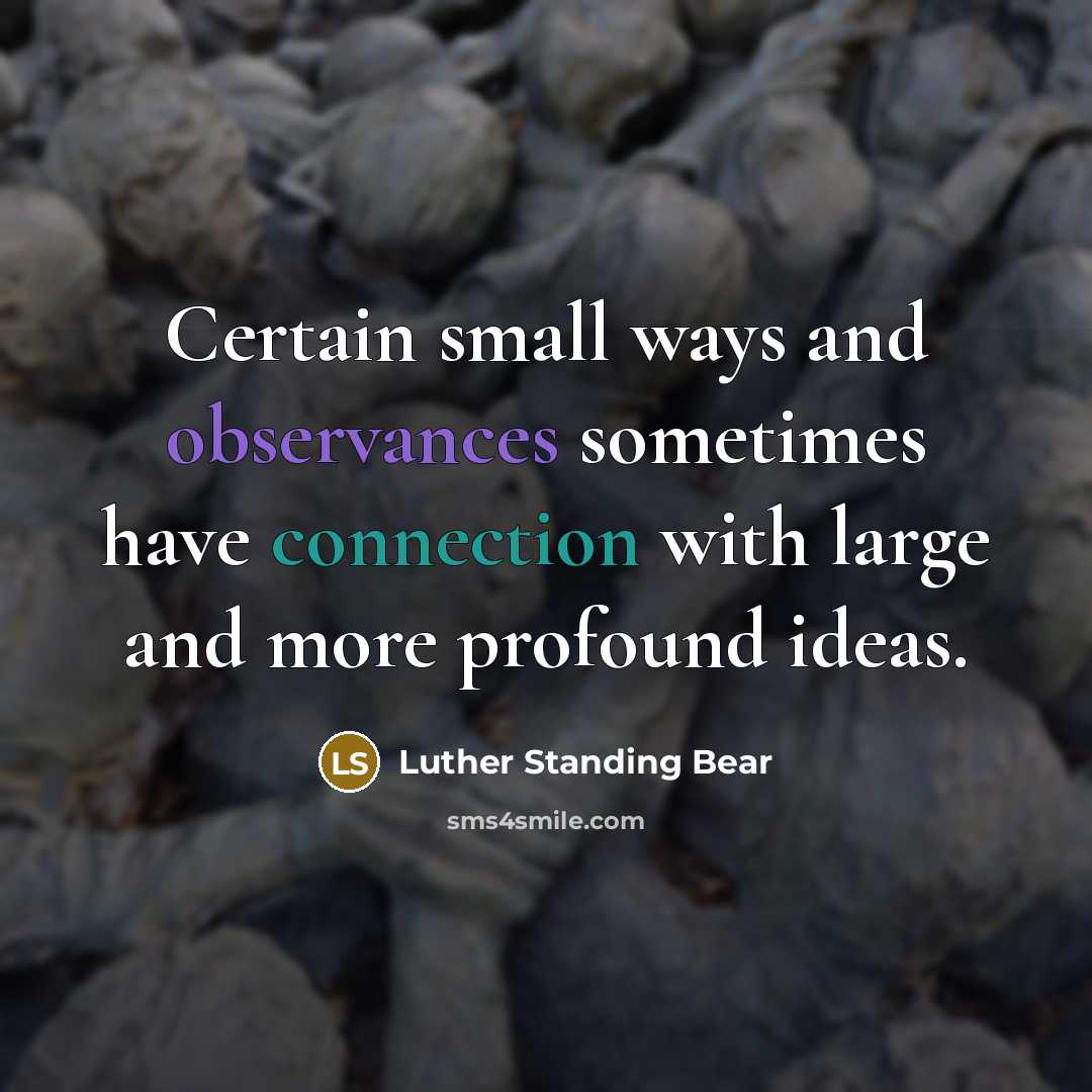 “Certain small ways and observances sometimes have connection with large and more profound ideas.” quote by Luther Standing Bear
