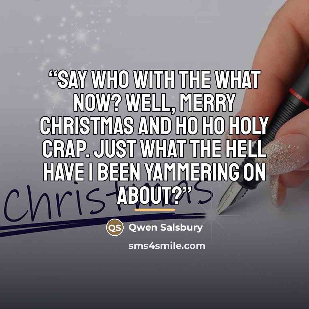 “Say who with the what now? Well, Merry Christmas and Ho Ho Holy Crap. Just what the hell have I been yammering on about?” quote by Qwen Salsbury