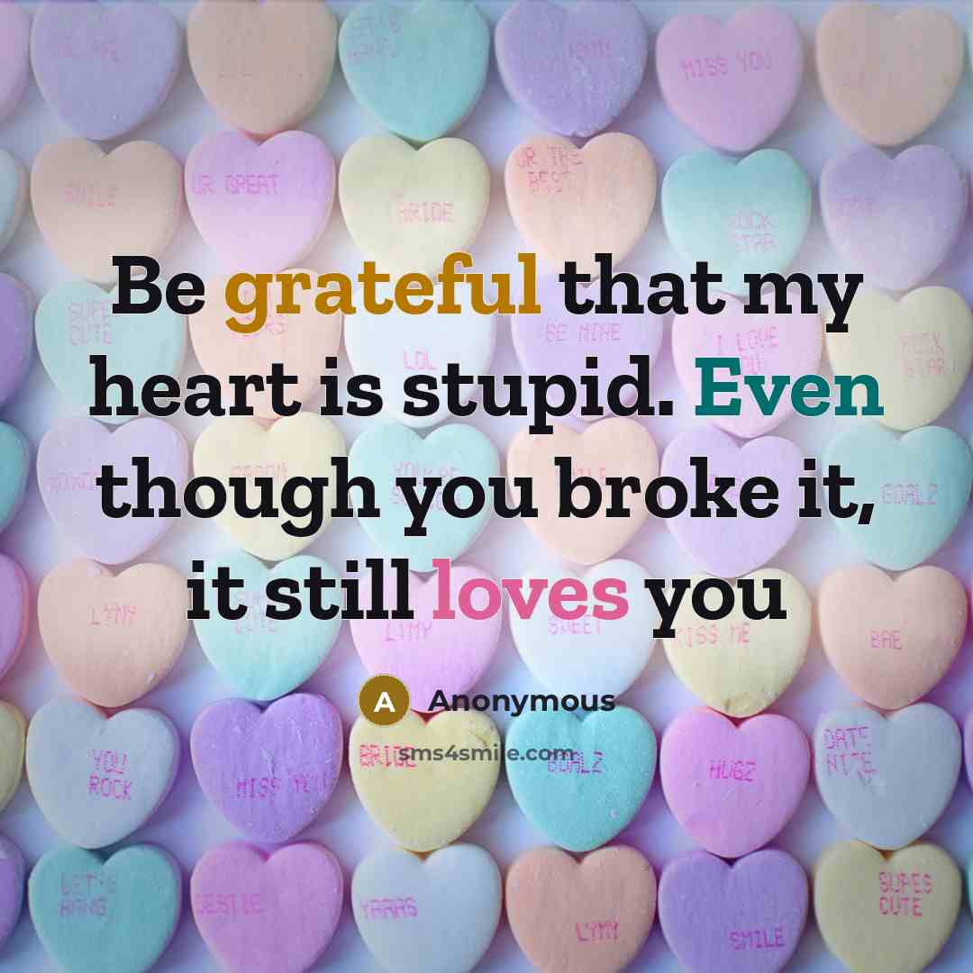 “Be grateful that my heart is stupid. Even though you broke it, it still loves you” quote by Anonymous