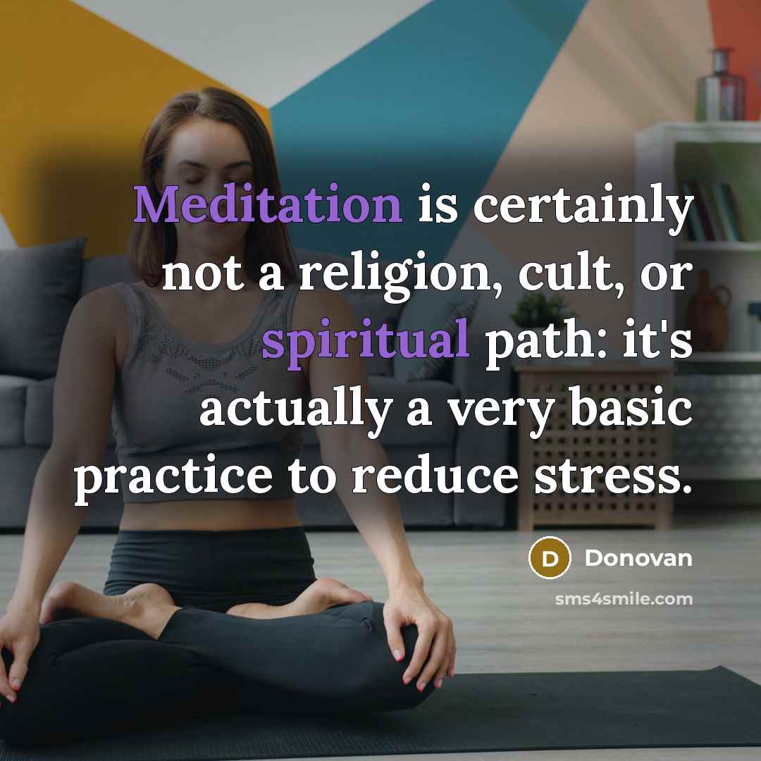 “Meditation is certainly not a religion, cult, or spiritual path: it's actually a very basic practice to reduce stress.” quote by Donovan