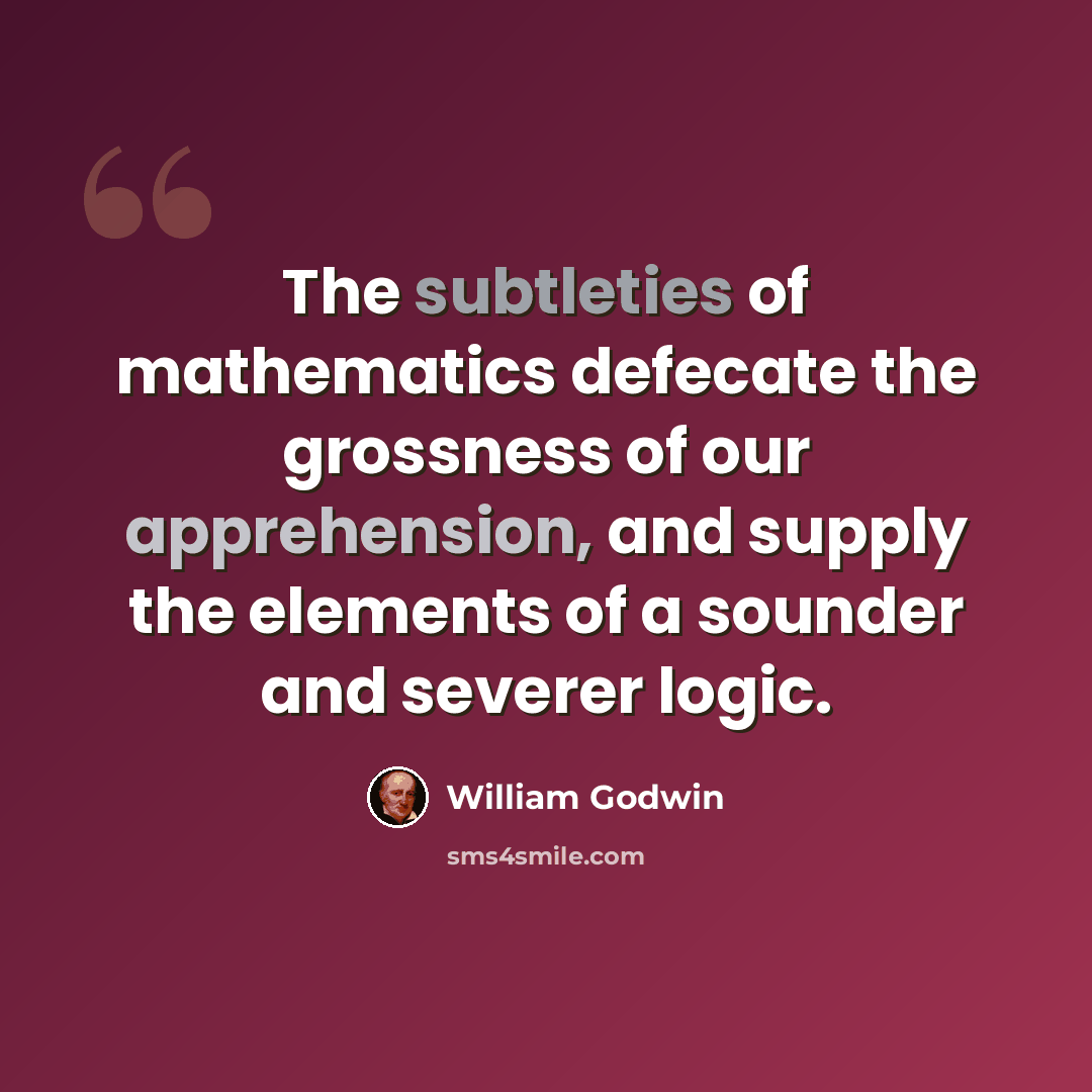 “The subtleties of mathematics defecate the grossness of our apprehension, and supply the elements of a sounder and severer logic.” quote by William Godwin