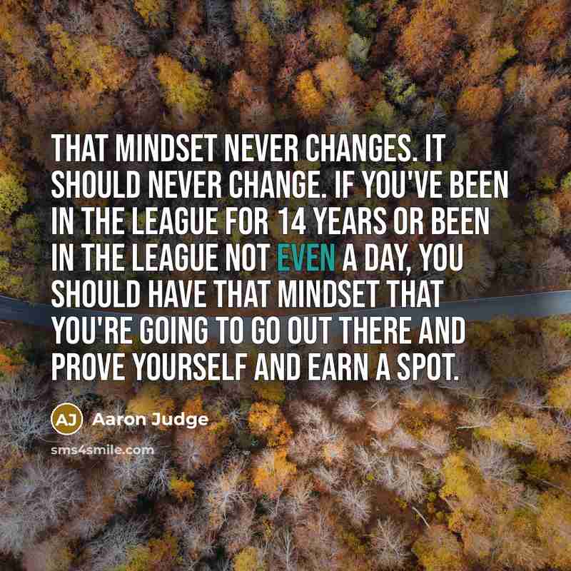 “That mindset never changes. It should never change. If you've been in the league for 14 years or been in the league not even a day, you should have that mindset that you're going to go out there and prove yourself and earn a spot.” quote by Aaron Judge