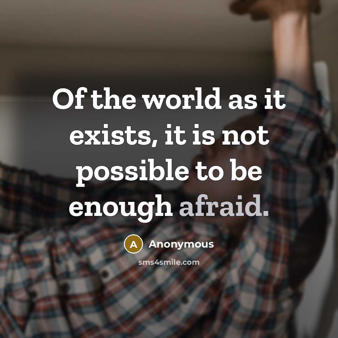 “Of the world as it exists, it is not possible to be enough afraid.” quote by Anonymous