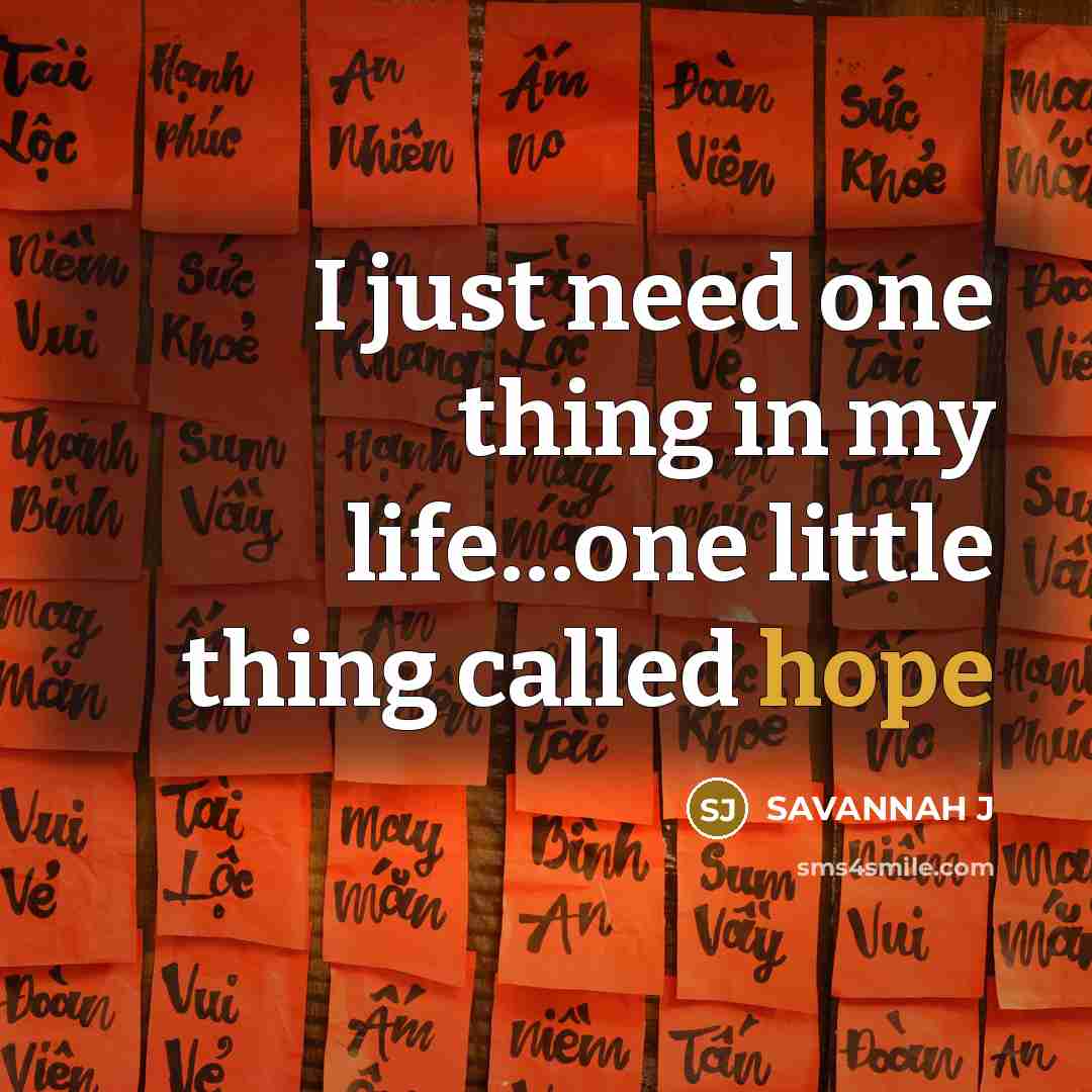 “I just need one thing in my life…one little thing called hope” quote by Savannah J