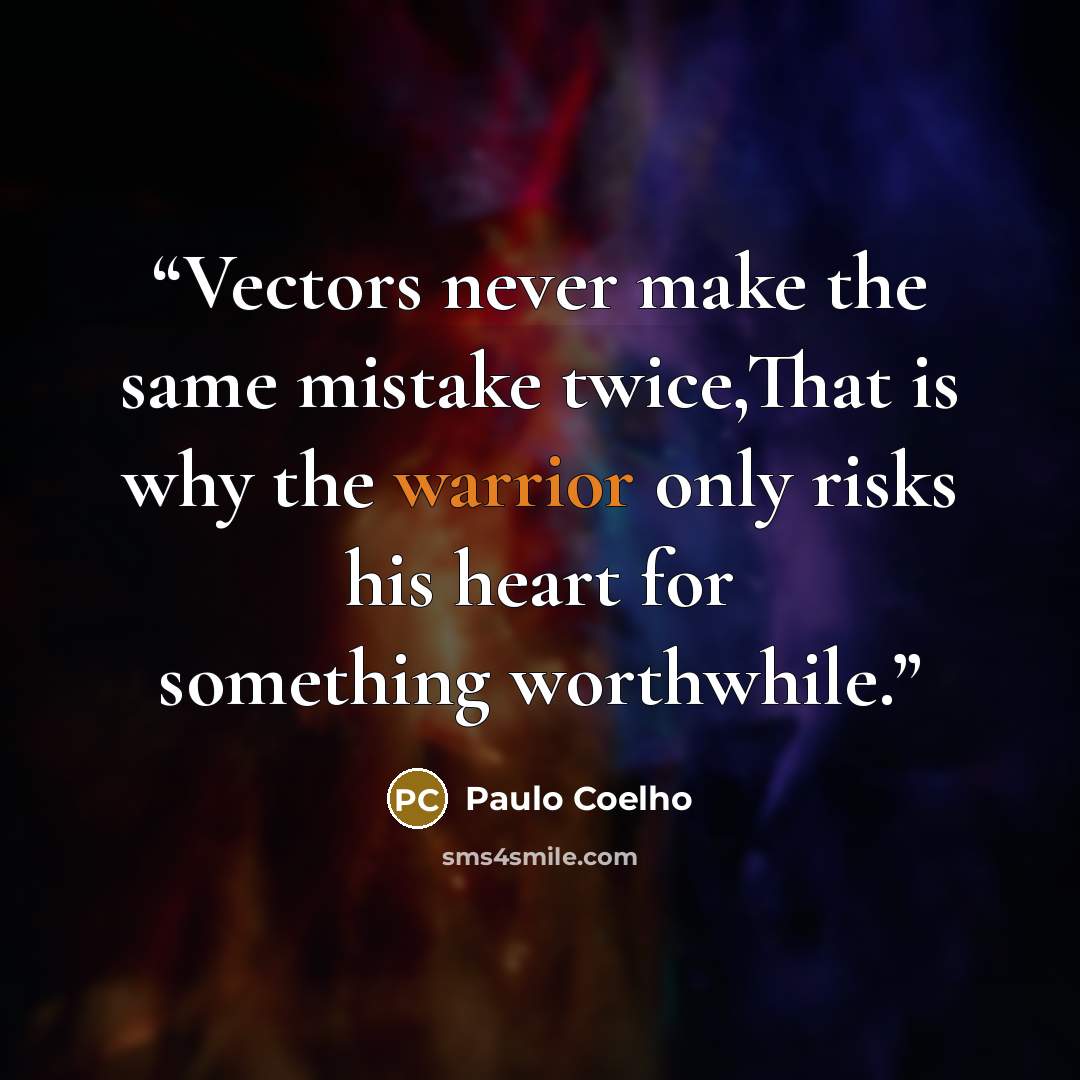 “Vectors never make the same mistake twice,That is why the warrior only risks his heart for something worthwhile.” quote by Paulo Coelho