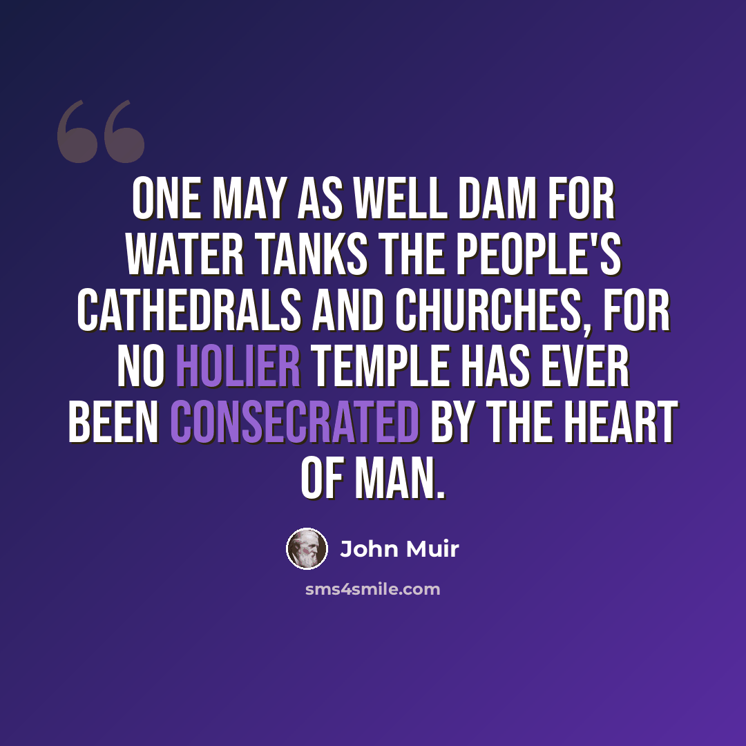 “One may as well dam for water tanks the people's cathedrals and churches, for no holier temple has ever been consecrated by the heart of man.” quote by John Muir