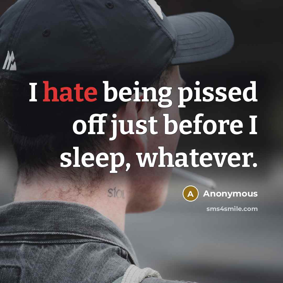 “I hate being pissed off just before I sleep, whatever.” quote by Anonymous