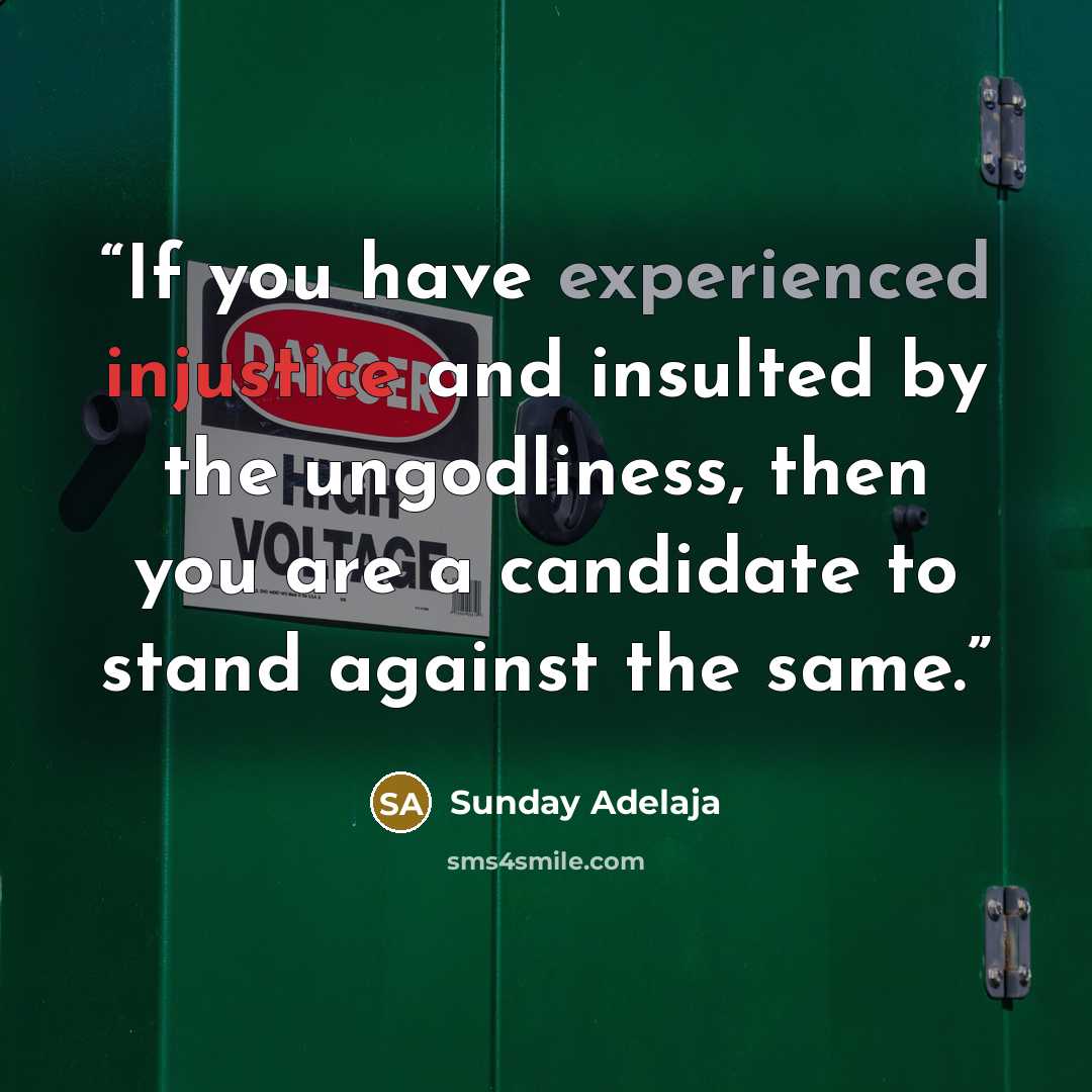 “If you have experienced injustice and insulted by the ungodliness, then you are a candidate to stand against the same.” quote by Sunday Adelaja