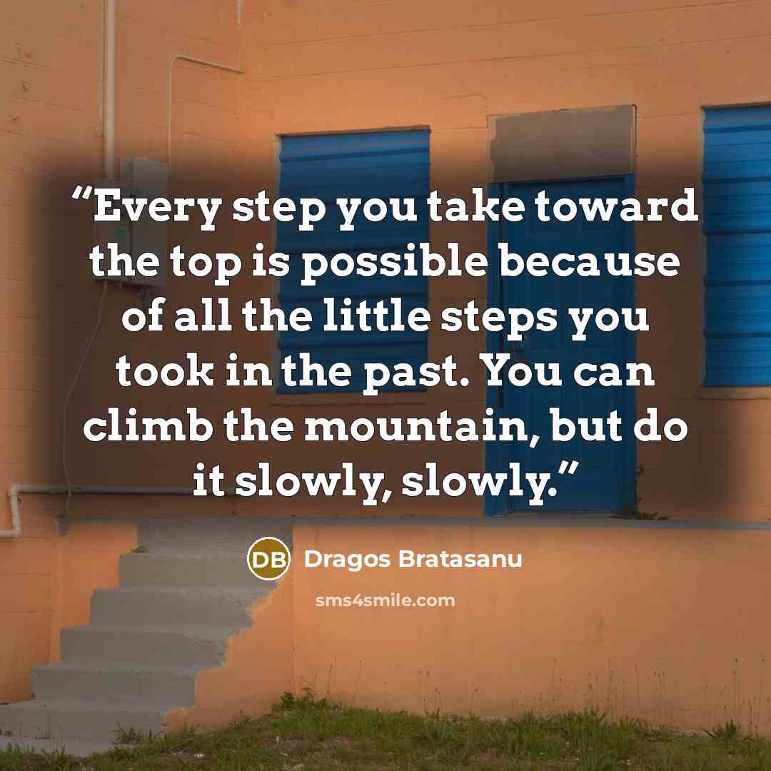 “Every step you take toward the top is possible because of all the little steps you took in the past. You can climb the mountain, but do it slowly, slowly.” quote by Dragos Bratasanu