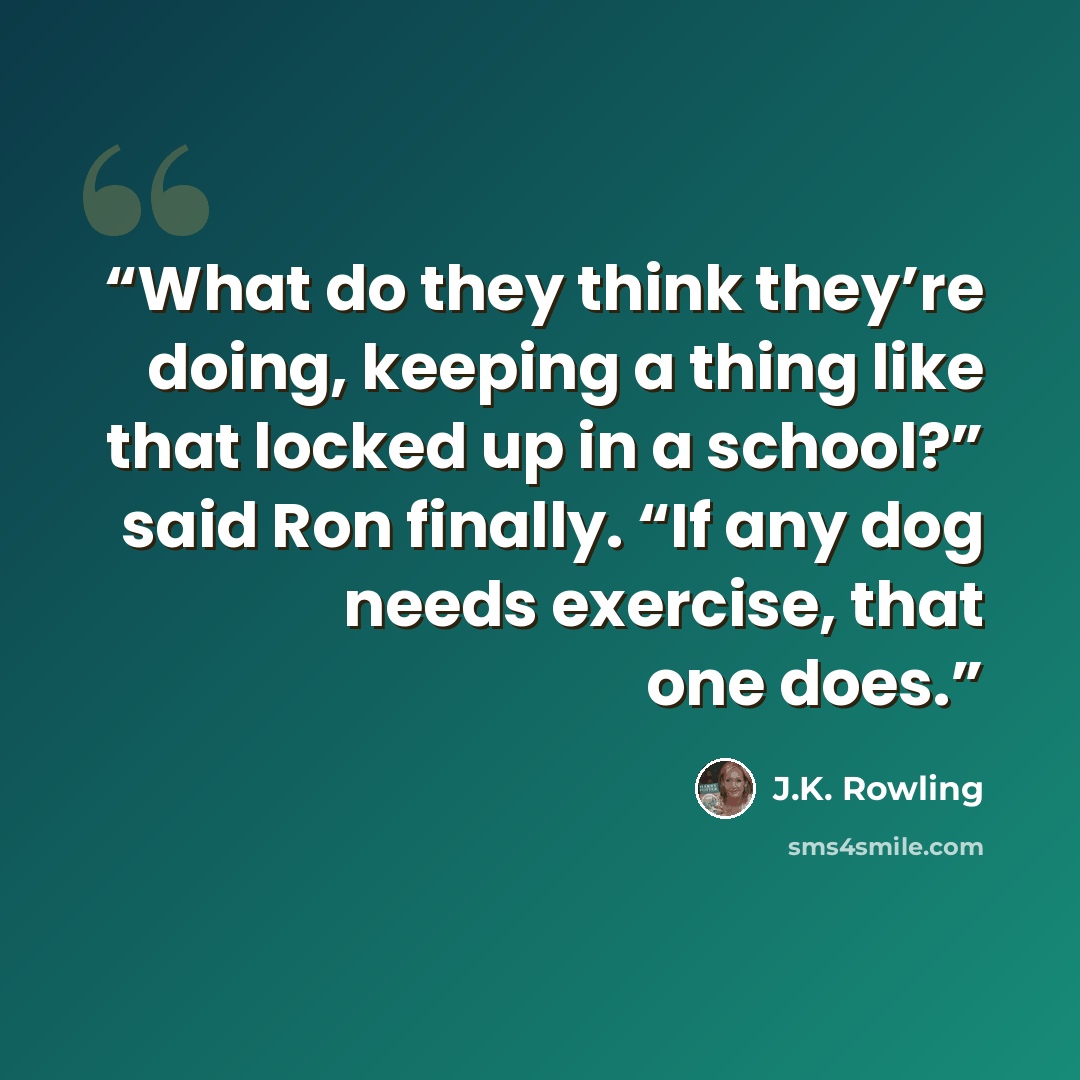 “What do they think they’re doing, keeping a thing like that locked up in a school?” said Ron finally. “If any dog needs exercise, that one does.” quote by J.K. Rowling