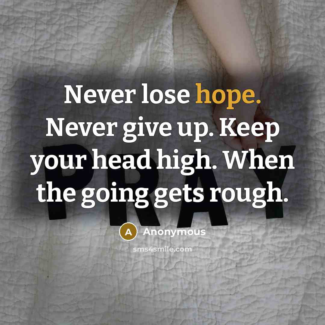 “Never lose hope. Never give up. Keep your head high. When the going gets rough.” quote by Anonymous