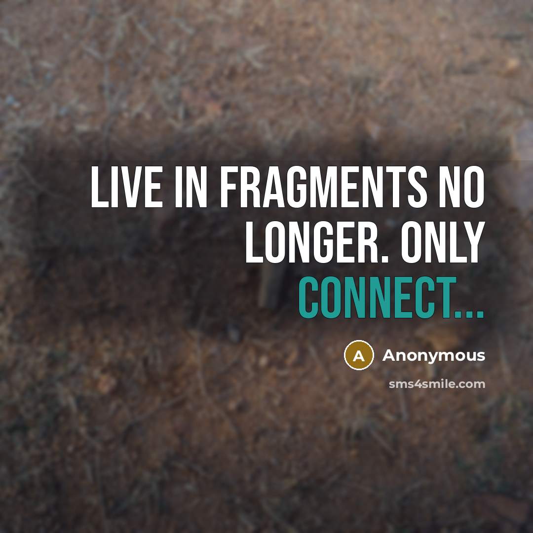 “Live in fragments no longer. Only connect...” quote by Anonymous
