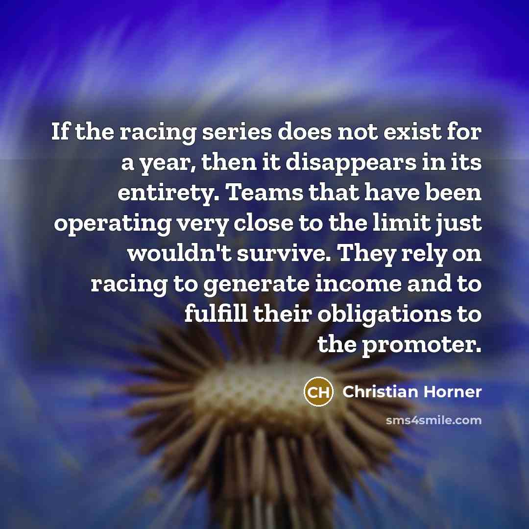 “If the racing series does not exist for a year, then it disappears in its entirety. Teams that have been operating very close to the limit just wouldn't survive. They rely on racing to generate income and to fulfill their obligations to the promoter.” quote by Christian Horner