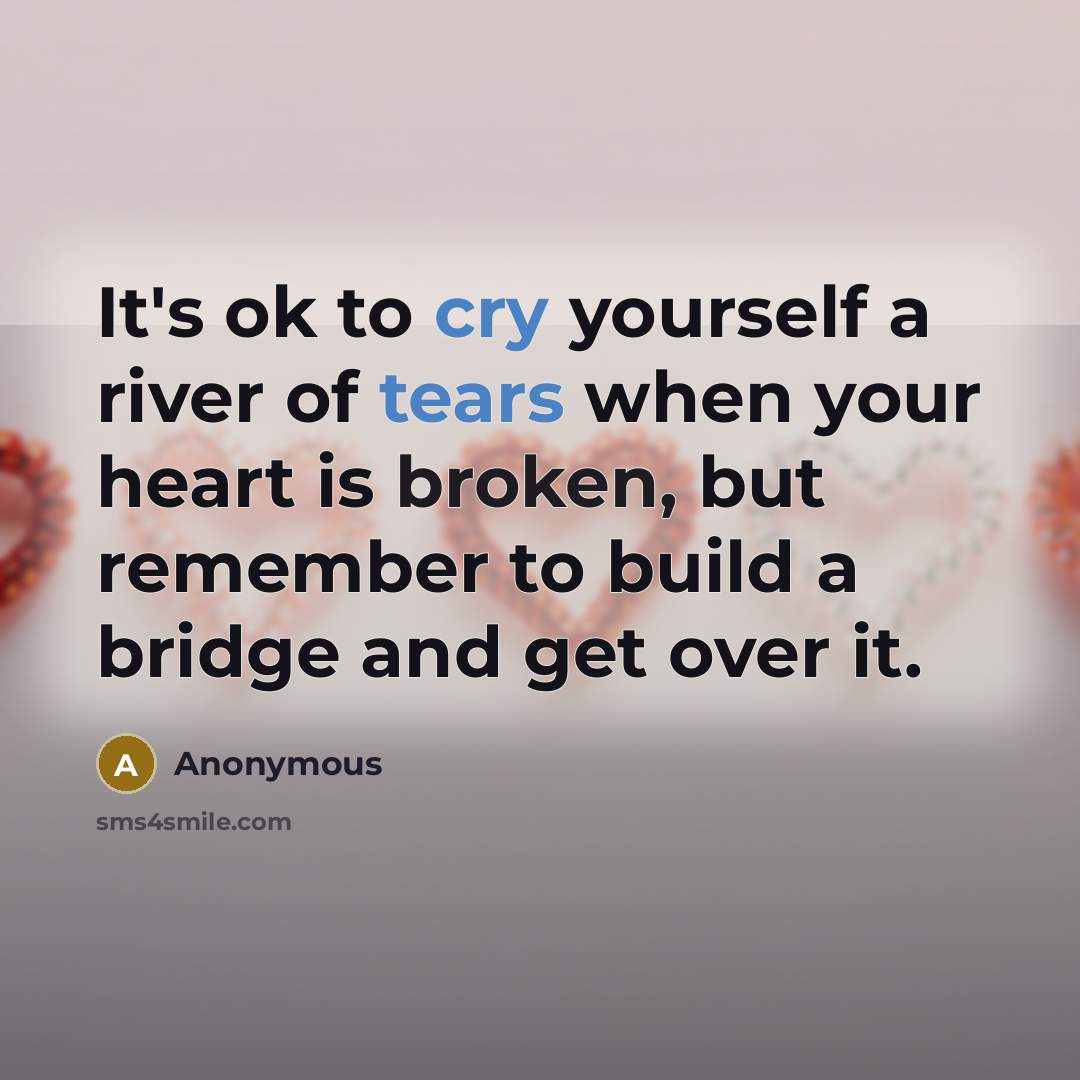 “It's ok to cry yourself a river of tears when your heart is broken, but remember to build a bridge and get over it.” quote by Anonymous