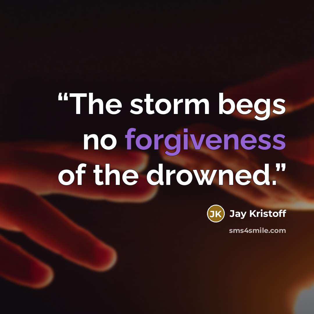 “The storm begs no forgiveness of the drowned.” quote by Jay Kristoff
