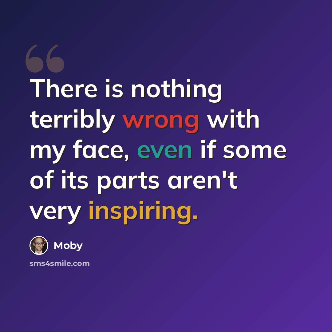 “There is nothing terribly wrong with my face, even if some of its parts aren't very inspiring.” quote by Moby